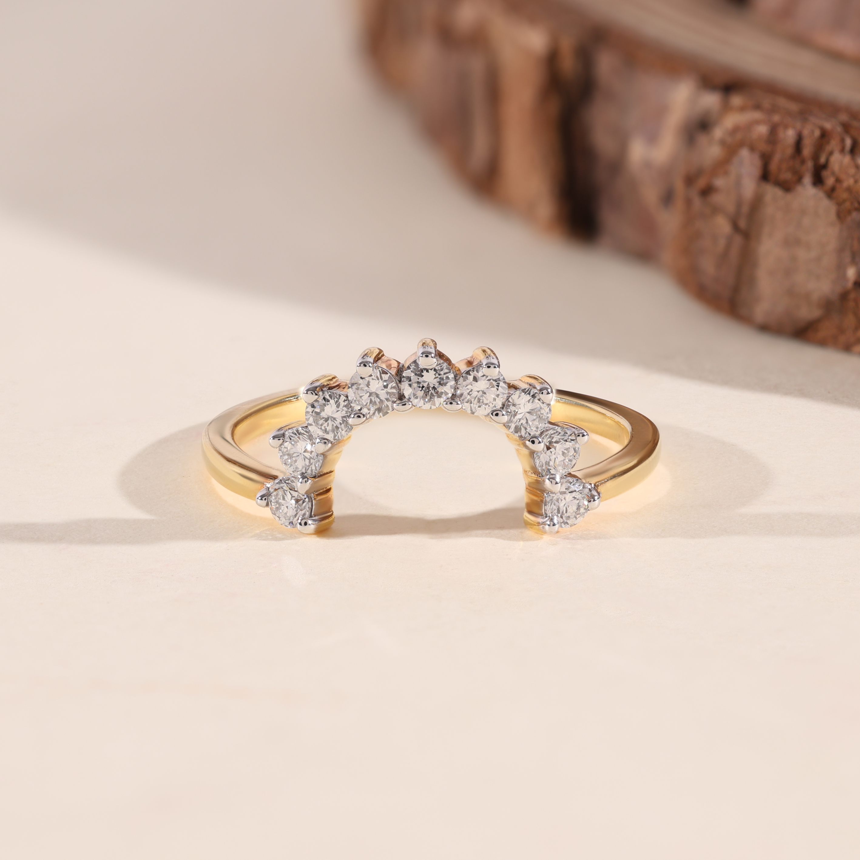 The Arc | Round Cut Curved Crown Wedding Band