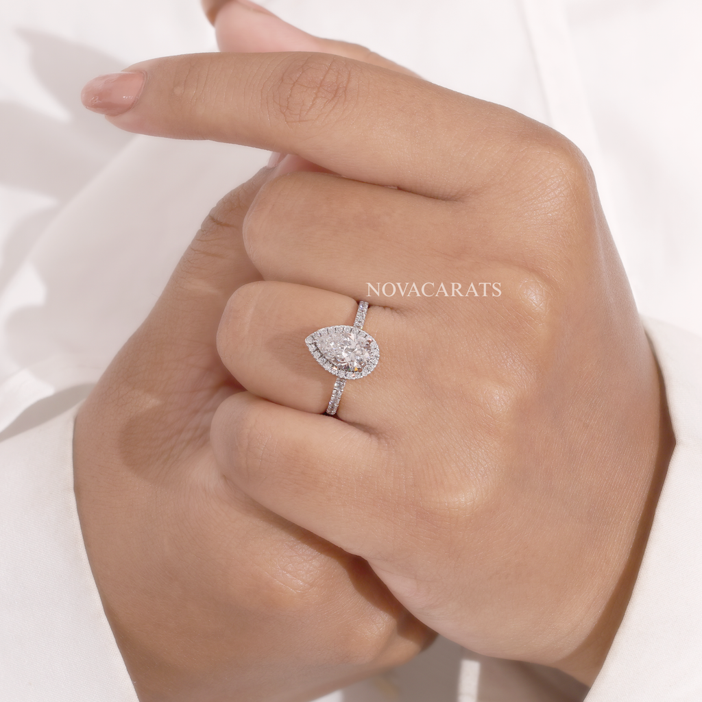 Pear Cut Unique Halo Engagement Ring