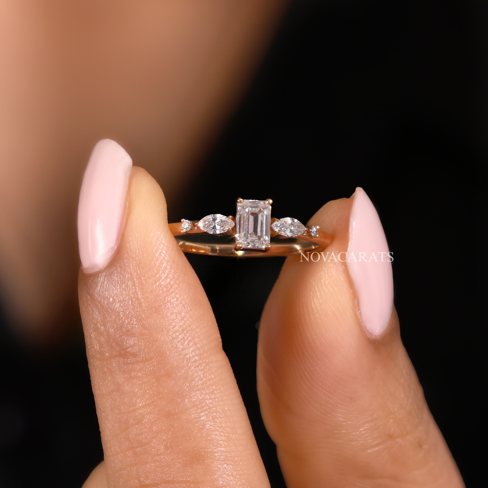 Nature Inspired Emerald Cut Accent Solitaire Ring