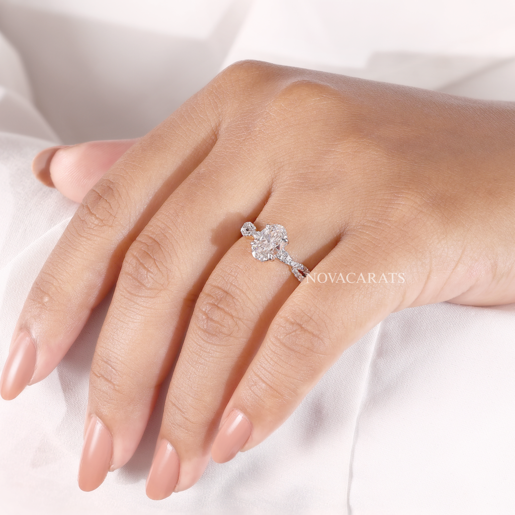 Oval Cut Twisted Infinity Pave Engagement Ring