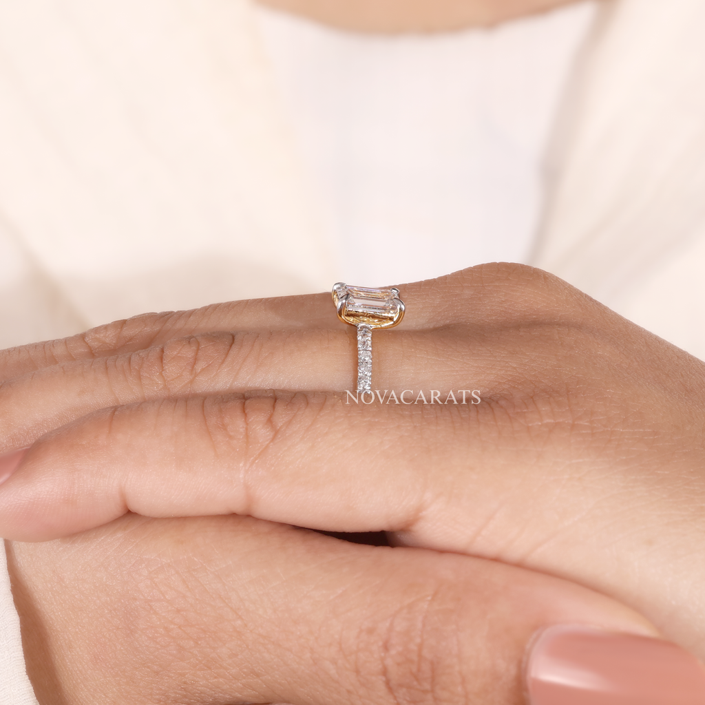Emerald Cut Unique Pave Engagement Ring