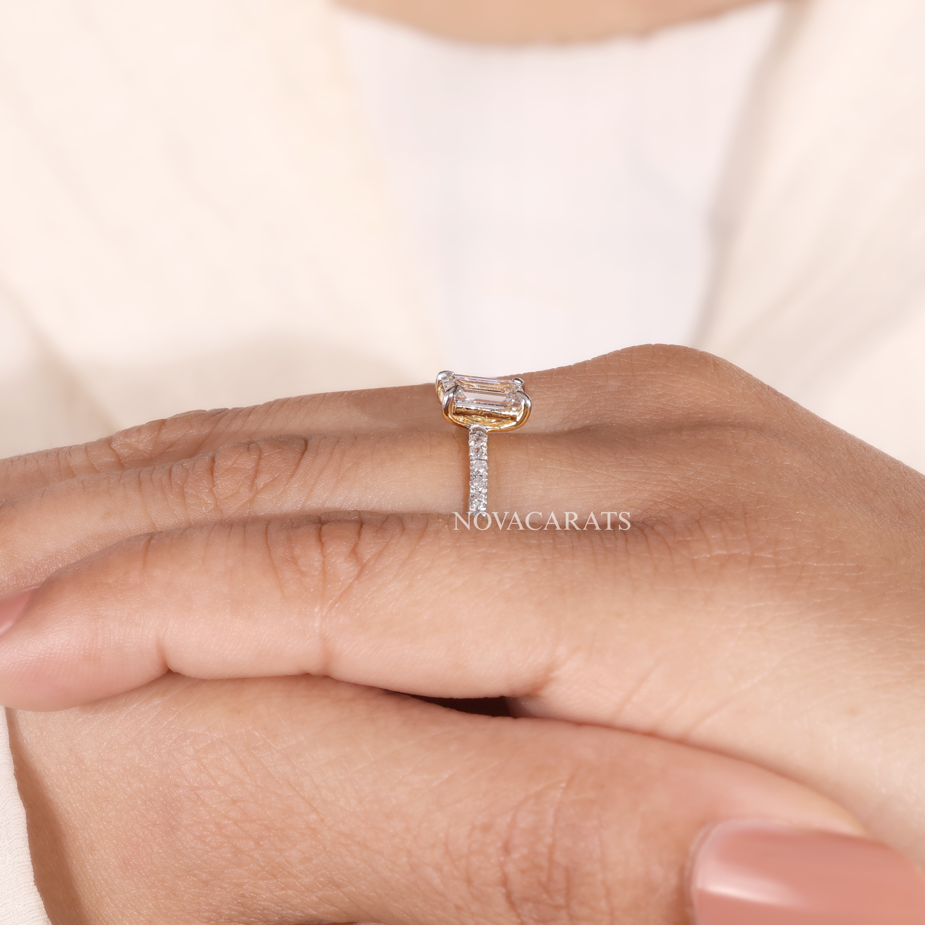 Emerald Cut Unique Pave Engagement Ring