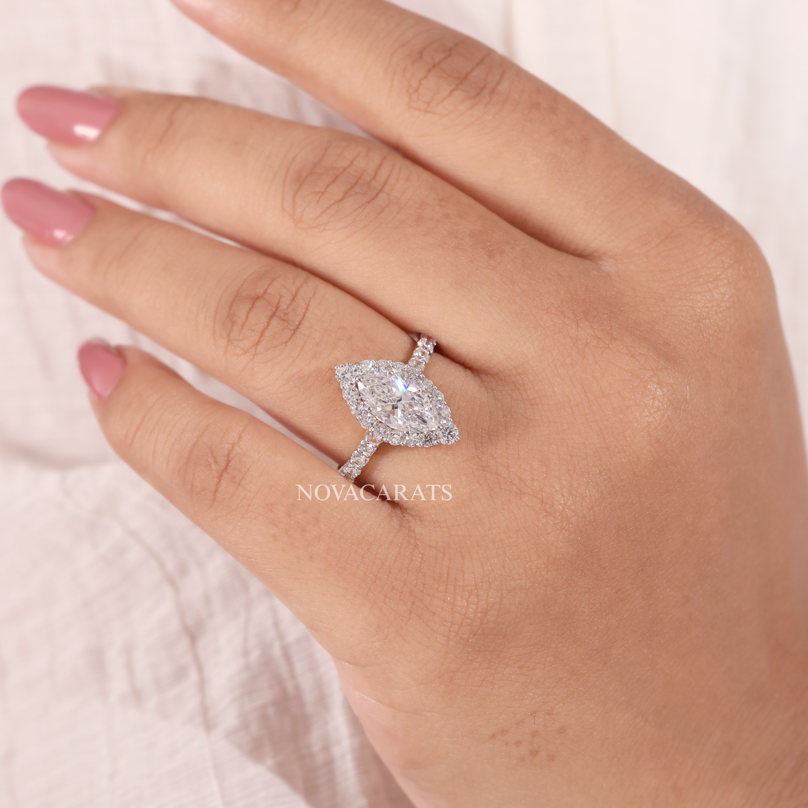 Marquise Cut Unique Floral Halo Ring
