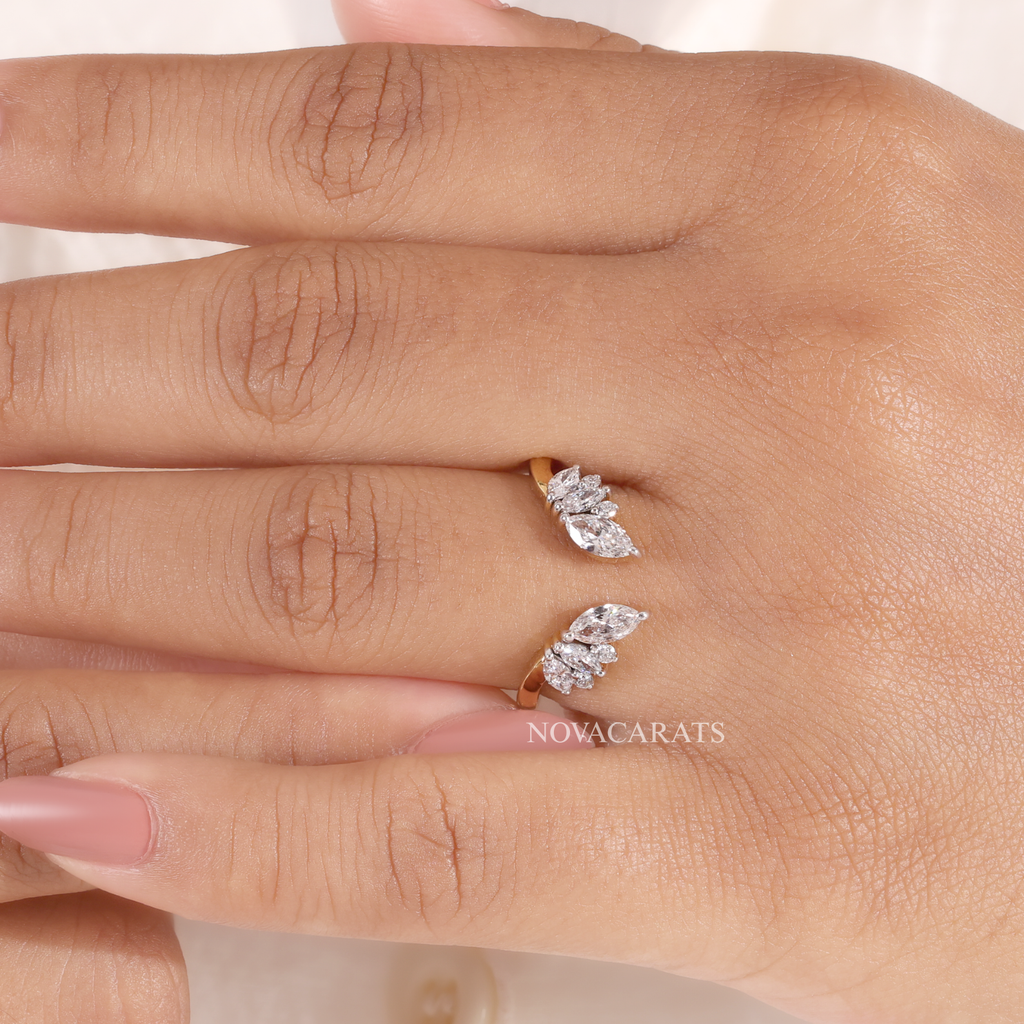 Unique Open Bypass Floral Wedding Ring