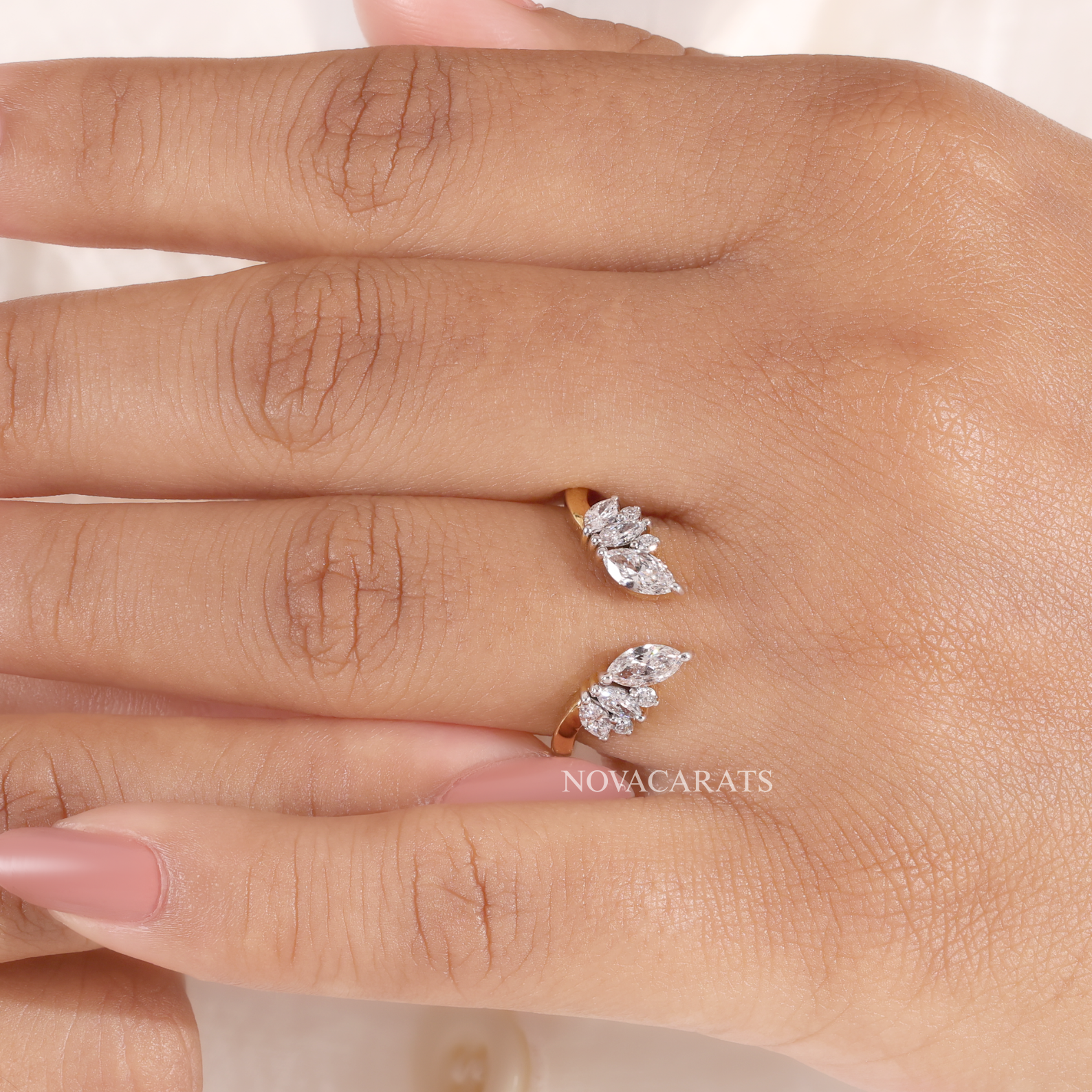Unique Open Bypass Floral Wedding Ring