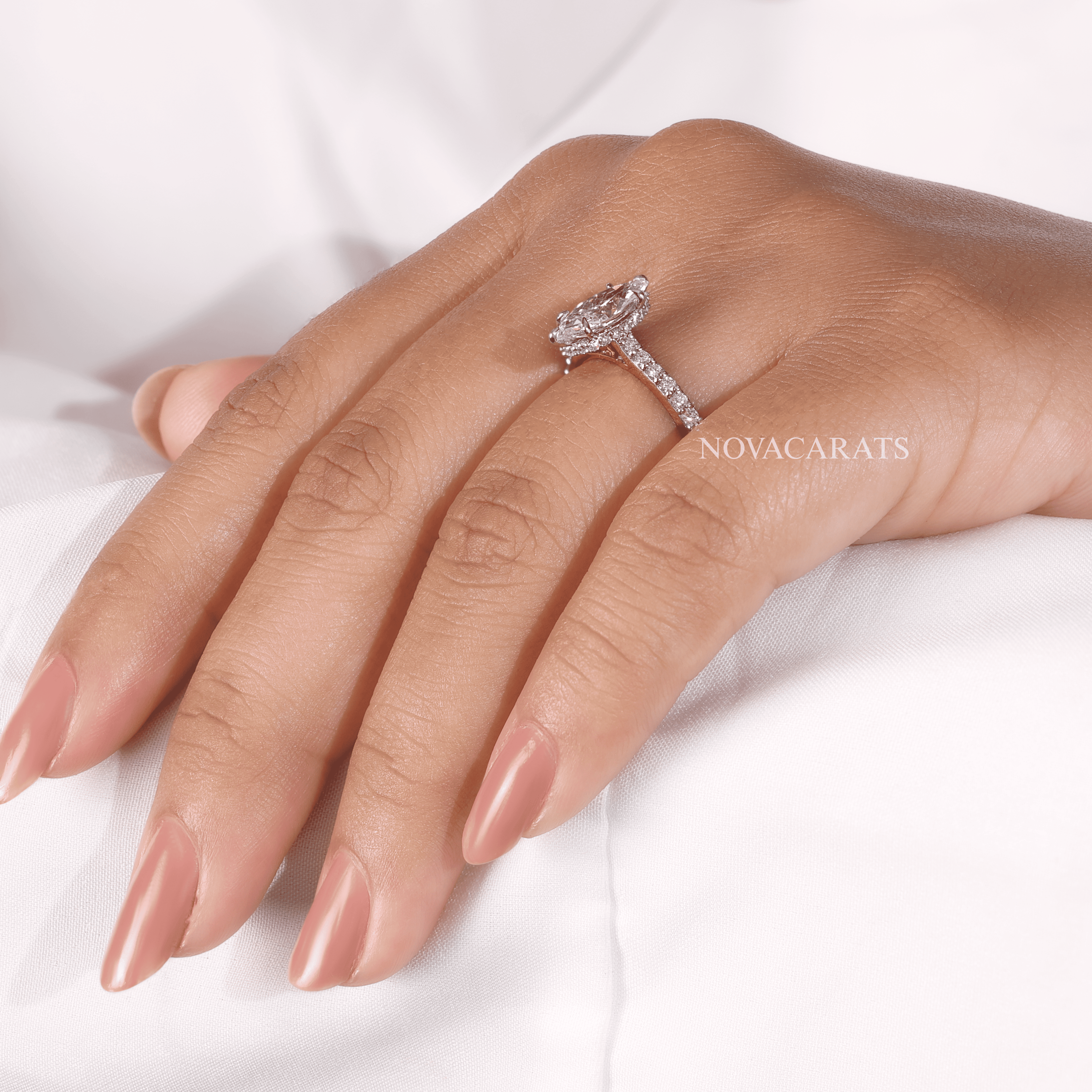 Marquise Cut Unique Hidden Halo Engagement Ring