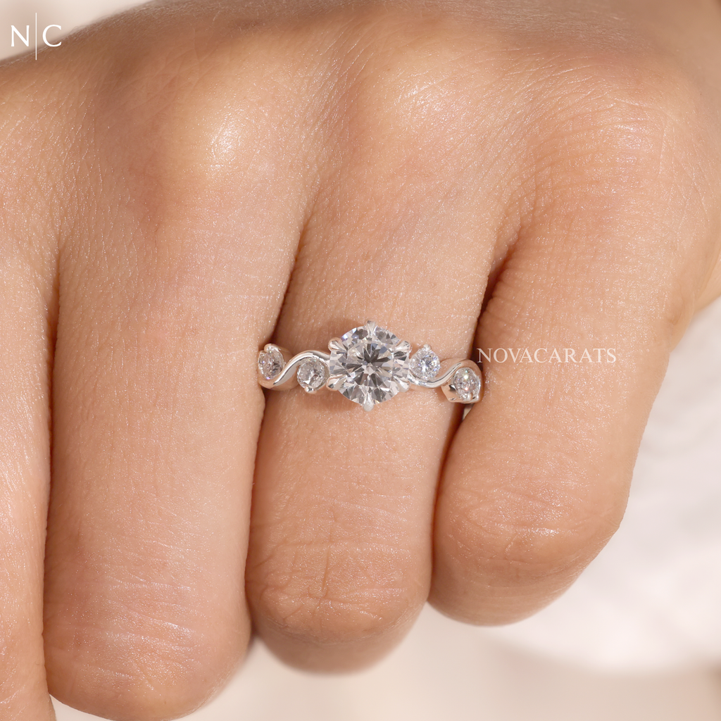 Round Cut Nature Inspired Leaf Vine Ring
