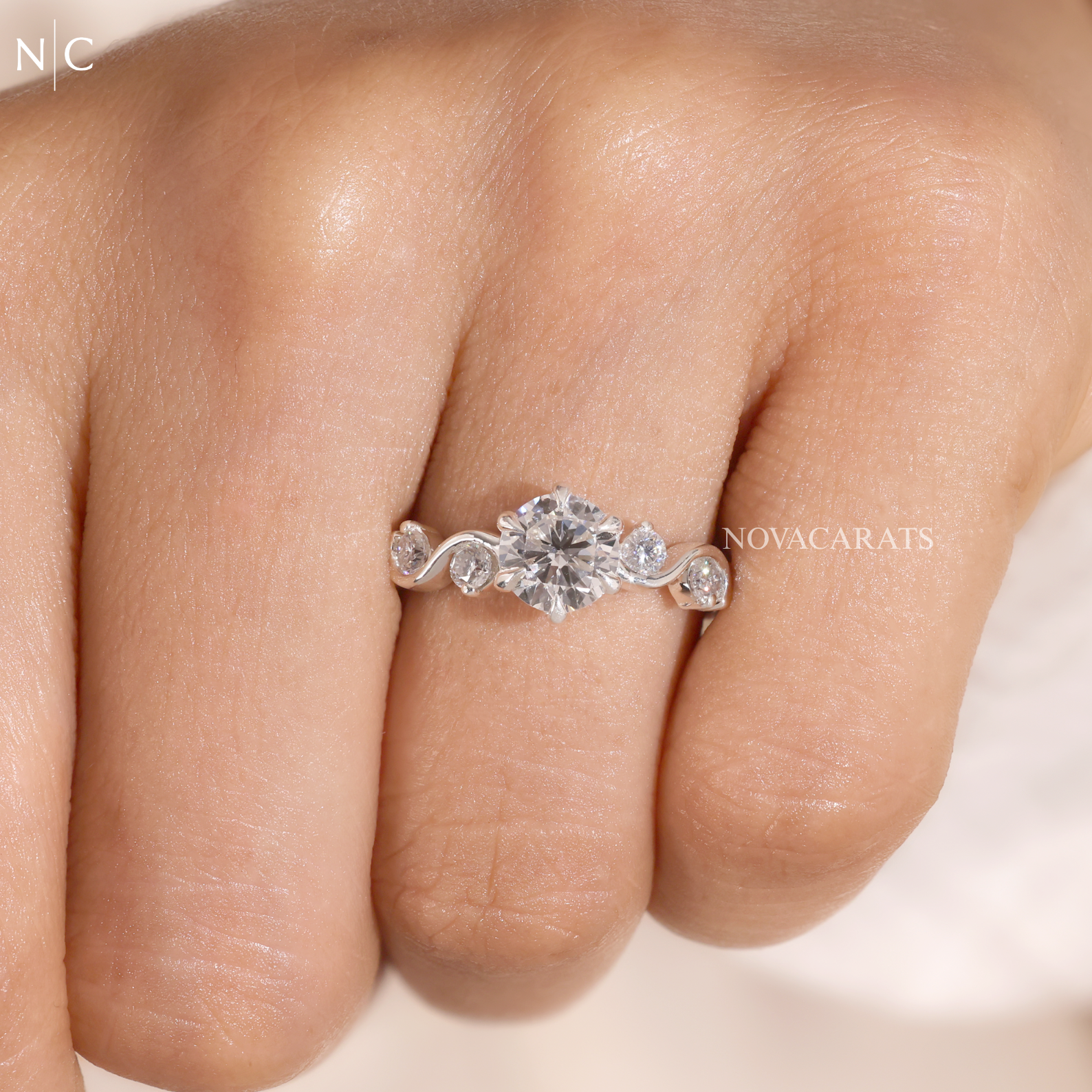 Round Cut Nature Inspired Leaf Vine Ring