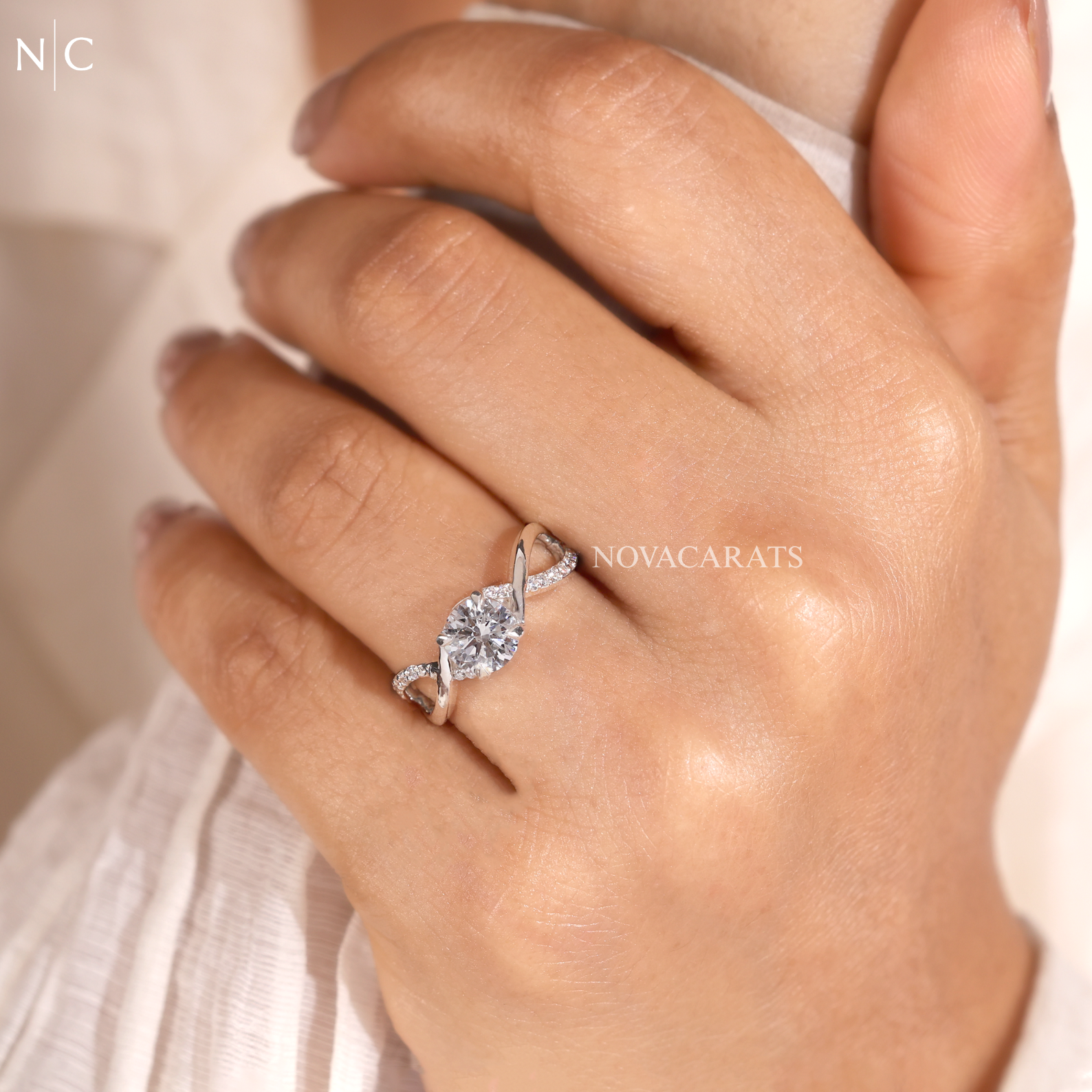 Round Cut Infinity Twisted Pave Band Ring