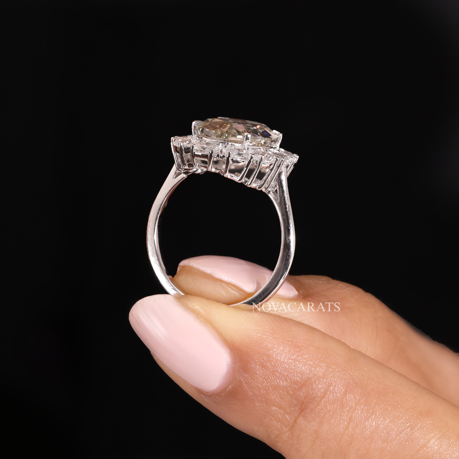 Vintage Floral Champagne Oval Halo Ring
