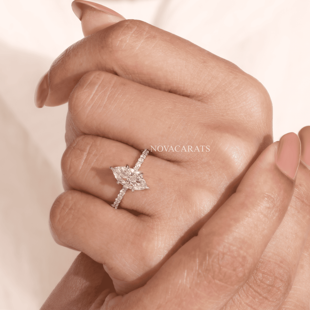 Marquise Cut Pave Solitaire Engagement Ring