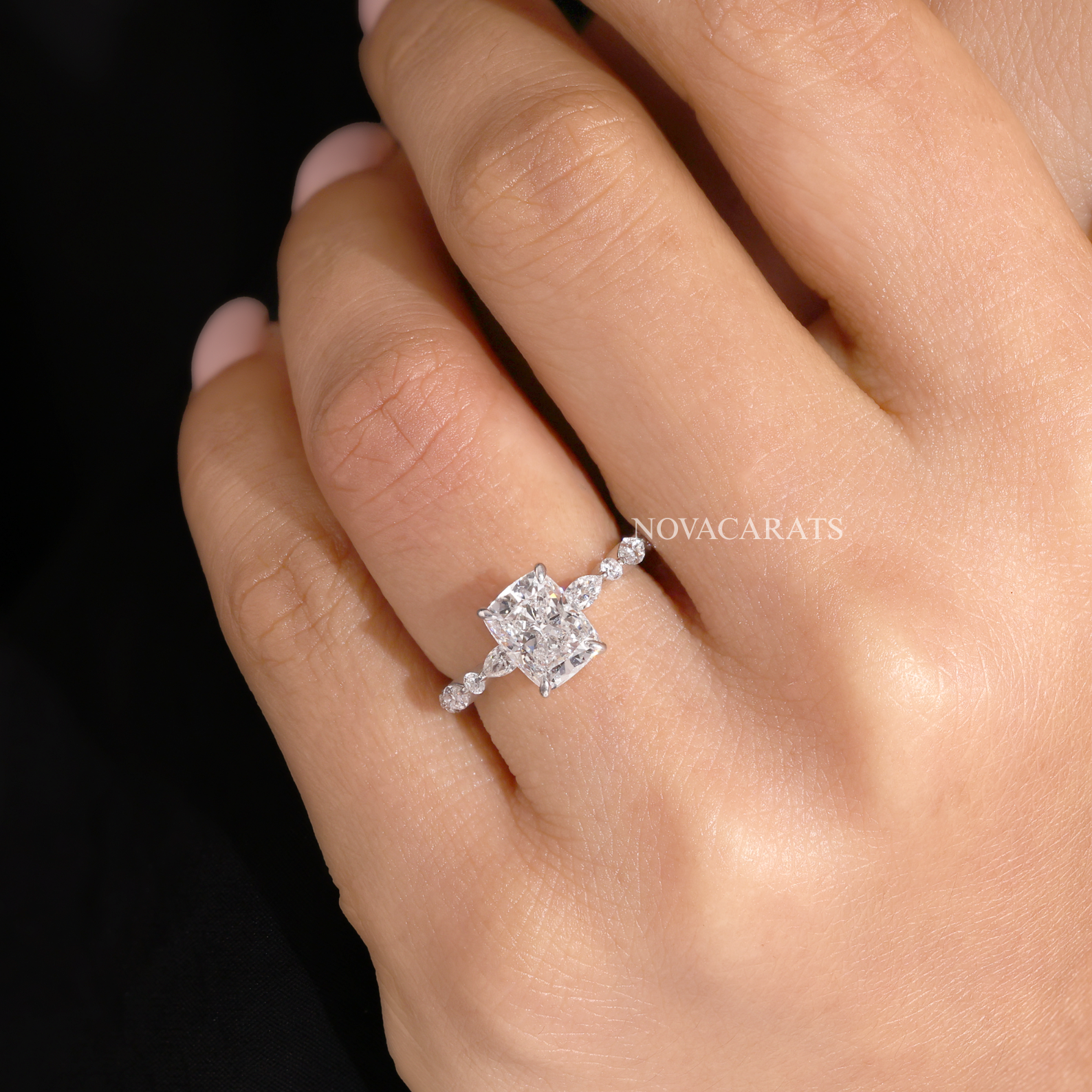 Nature Inspired Radiant Cut Accent Ring
