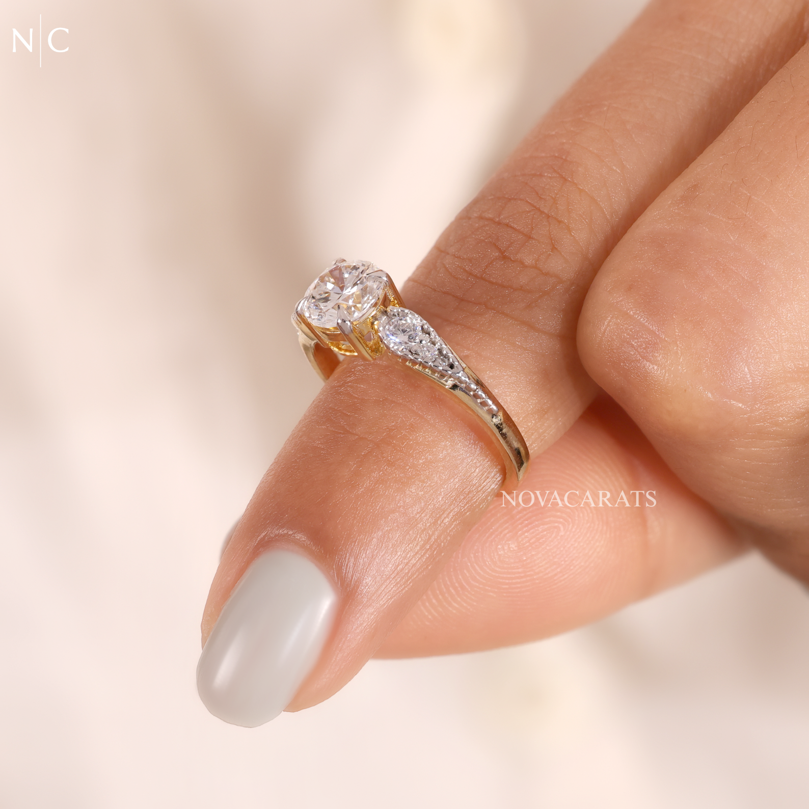 Round Cut Marquise Side Stone Ring