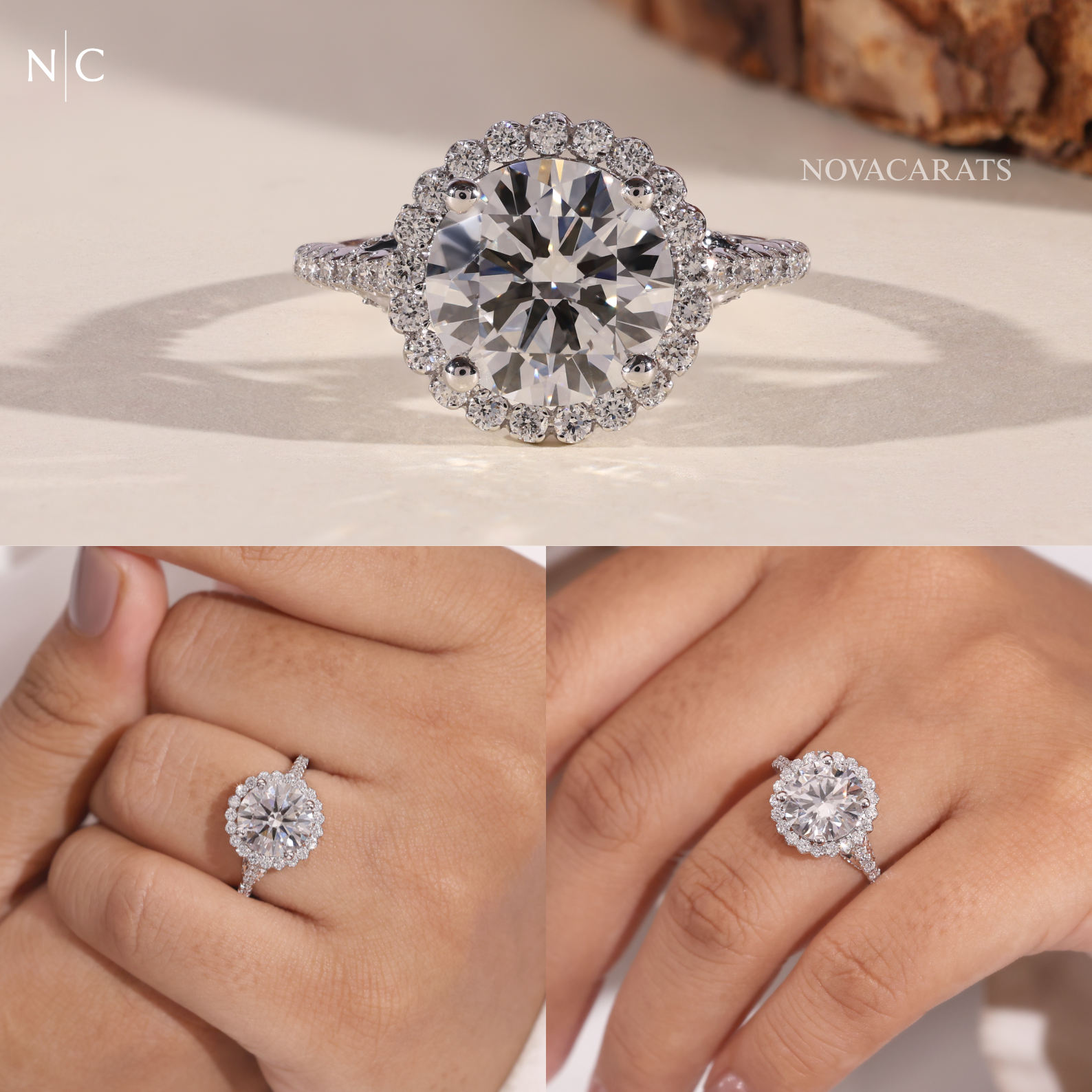 Round Cut Hidden Halo Engagement Ring