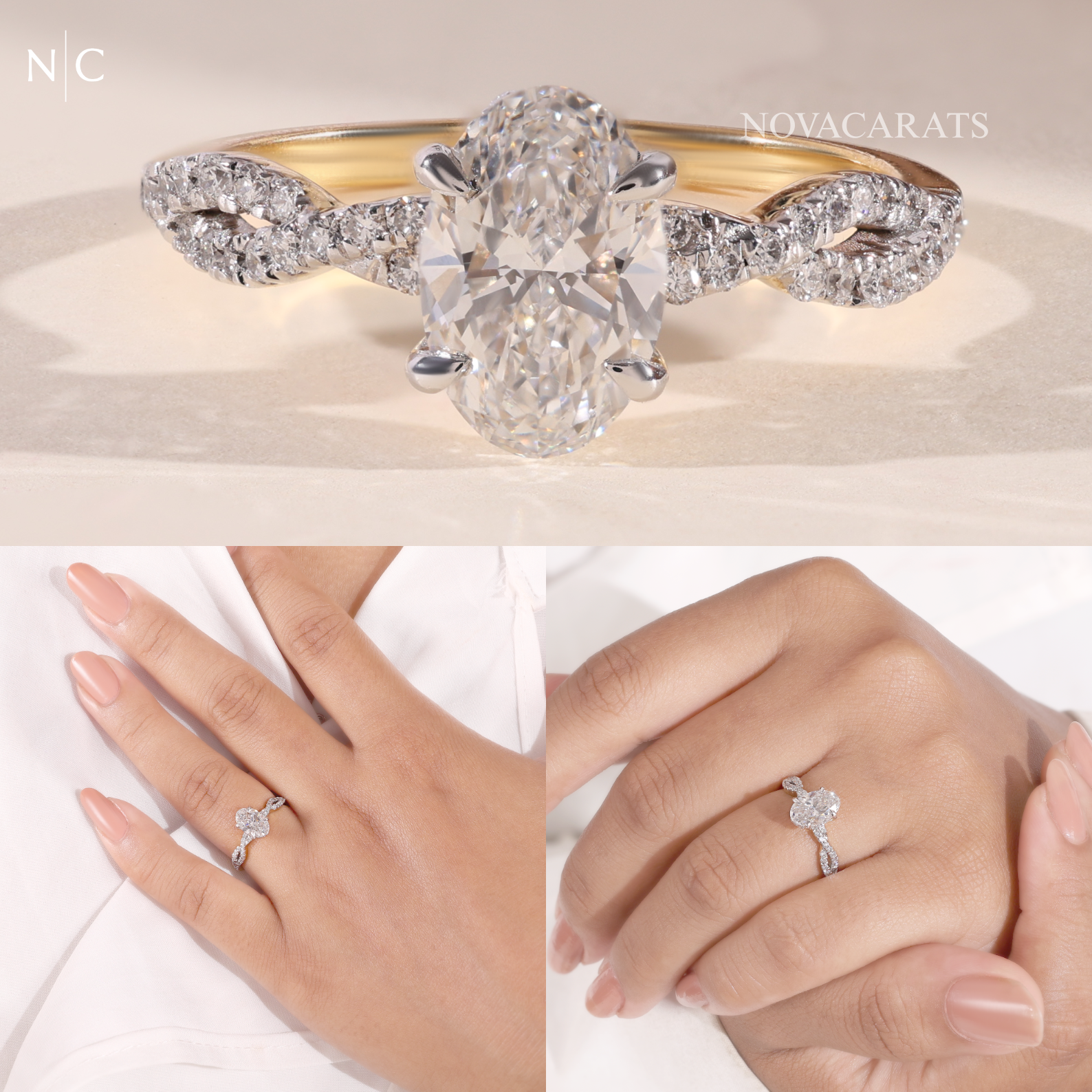 Oval Cut Twisted Infinity Pave Engagement Ring