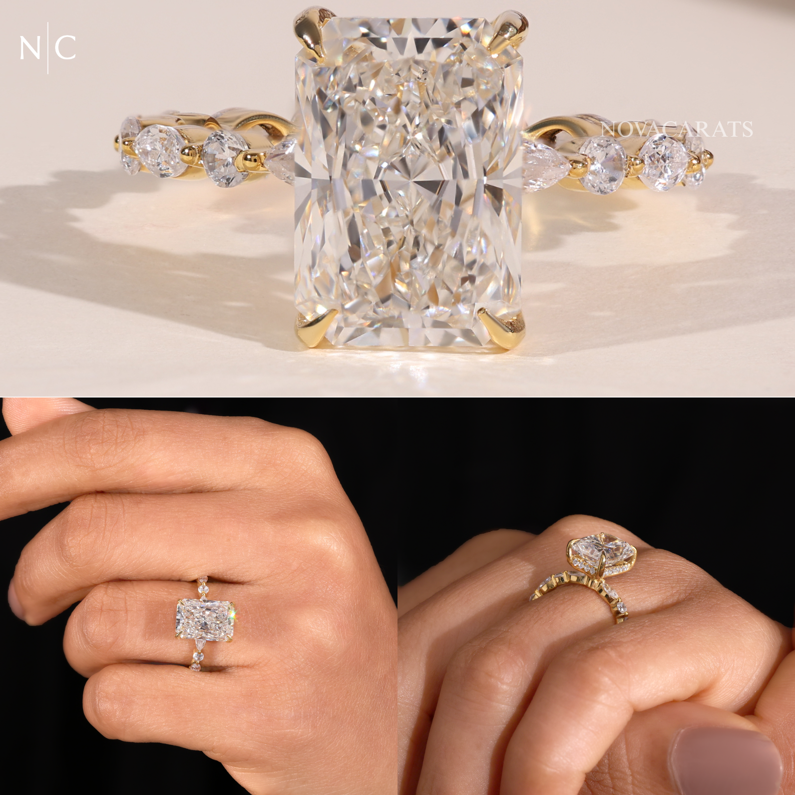 Radiant Cut Hidden Halo Engagement Ring