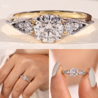 Round Cut Marquise Side Stone Ring
