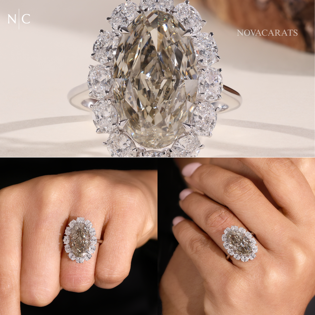 Vintage Floral Champagne Oval Halo Ring