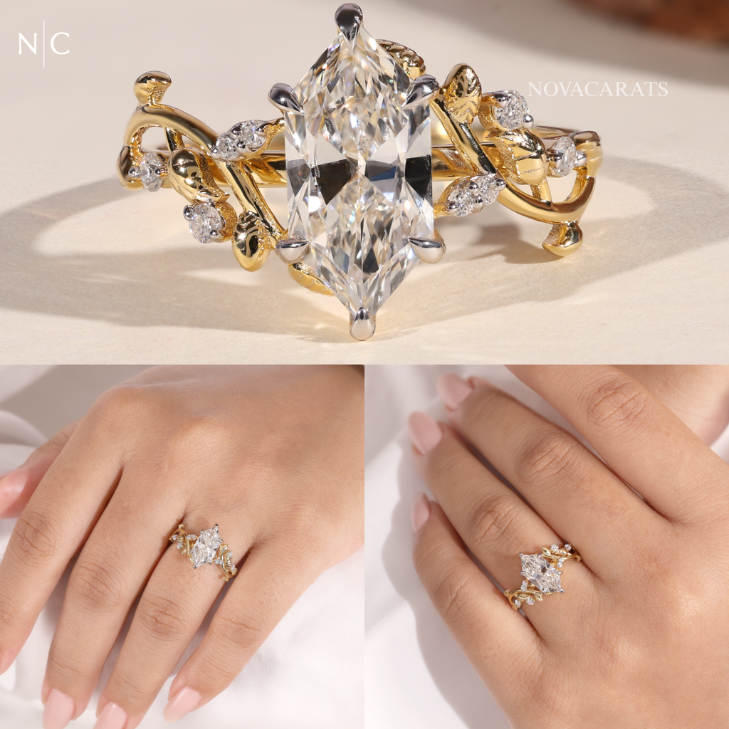 Marquise Cut Unique Botanical Nature Inspired Diamond Ring
