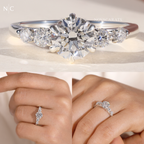 Graduated Round Cut Cascading Side Stone Cluster Ring