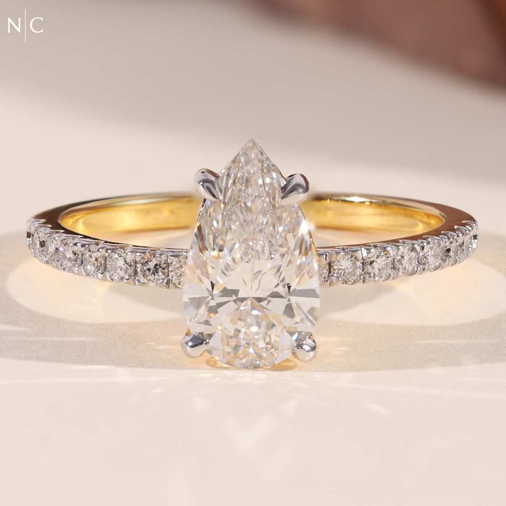 Pear Cut Unique Pave Engagement Ring