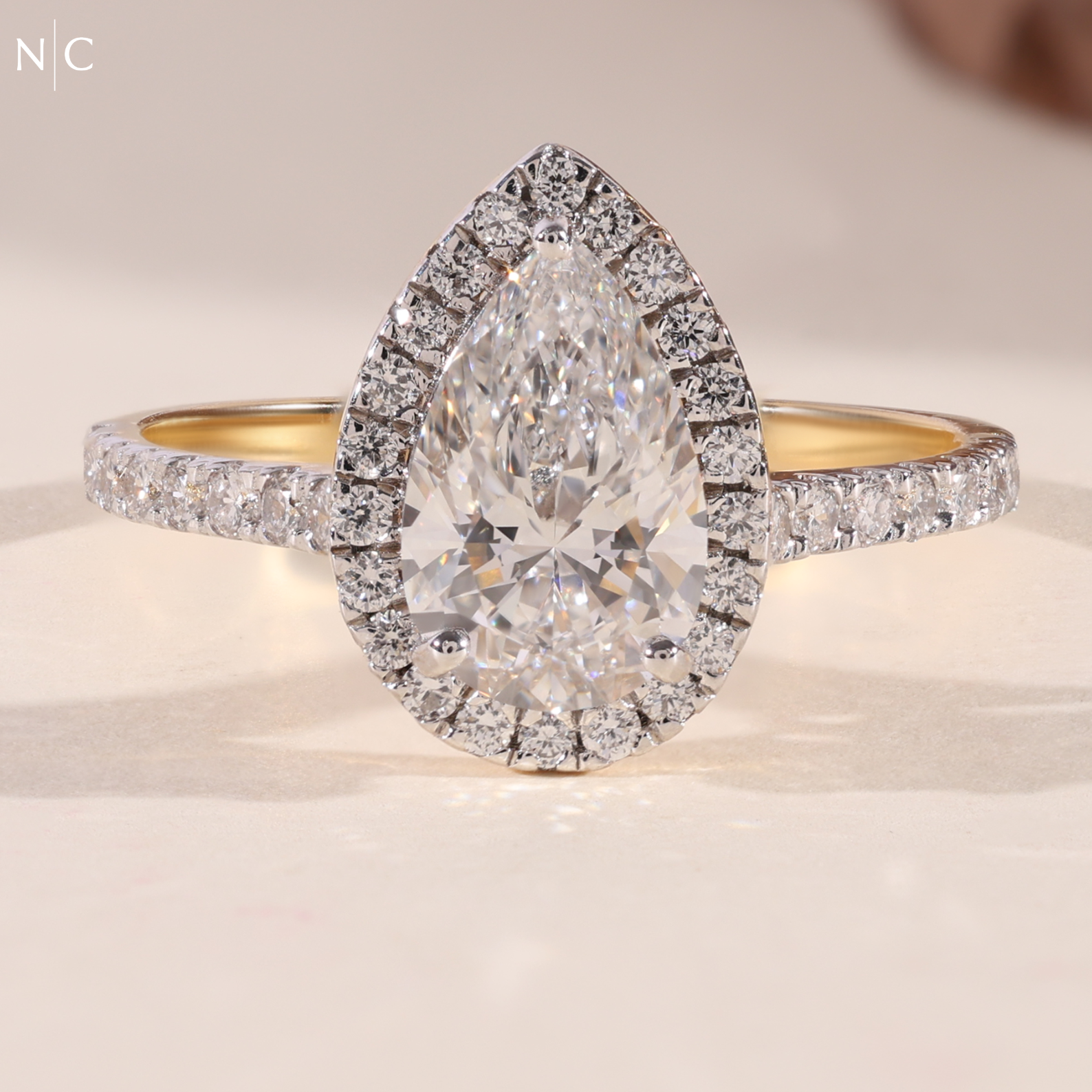Pear Cut Unique Halo Engagement Ring