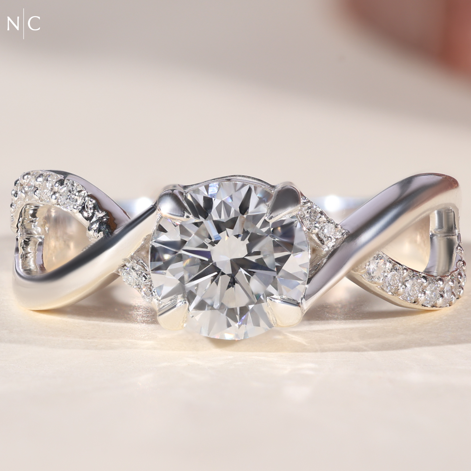 Round Cut Infinity Twisted Pave Band Ring