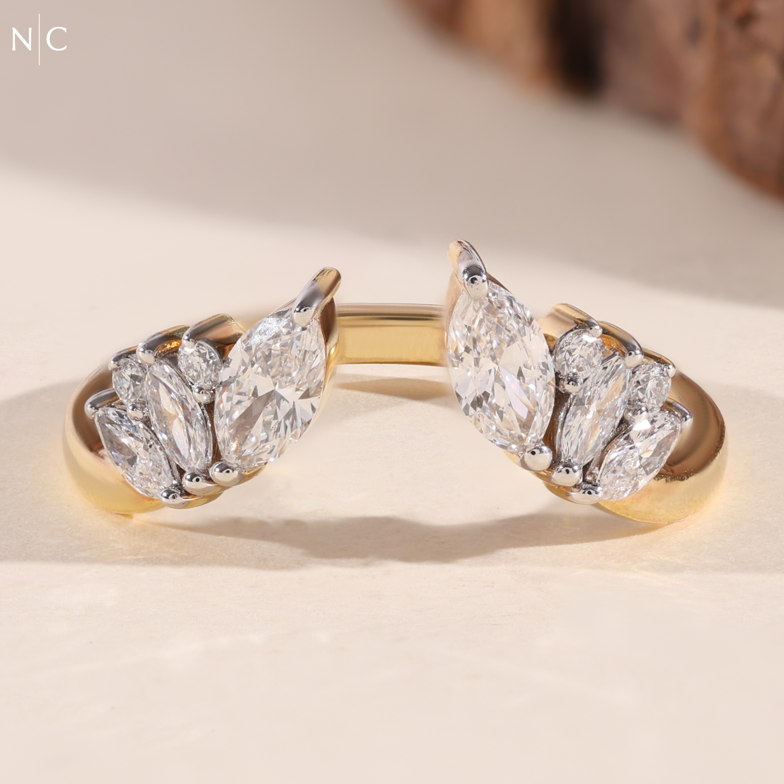 Unique Open Bypass Floral Wedding Ring