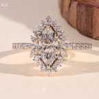 Marquise Cut Floral Halo Vintage Inspired Engagement Ring