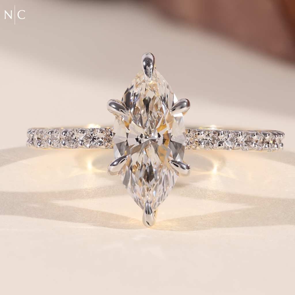 Marquise Cut Pave Solitaire Engagement Ring