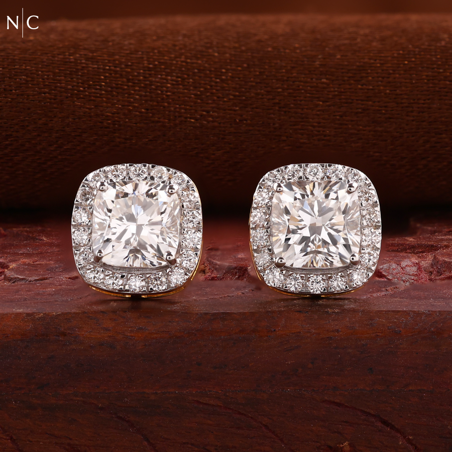 Cushion Cut Halo Stud Earrings