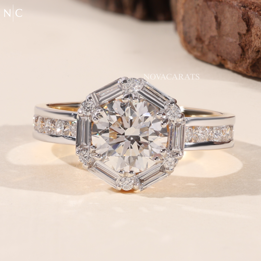 Round Cut Art Deco Halo Engagement Ring