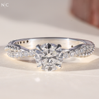 Round Cut Beaded Twist Pave Diamond Ring