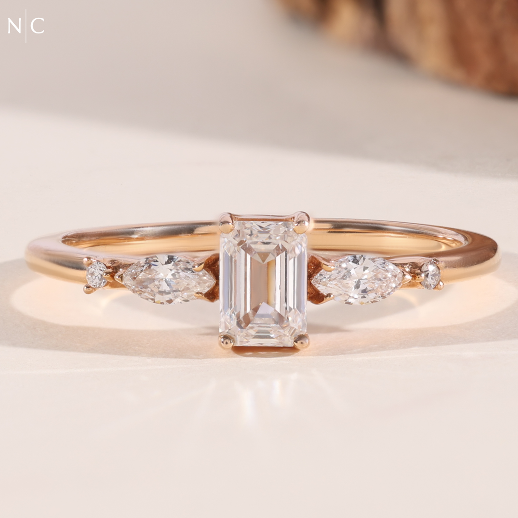 Nature Inspired Emerald Cut Accent Solitaire Ring