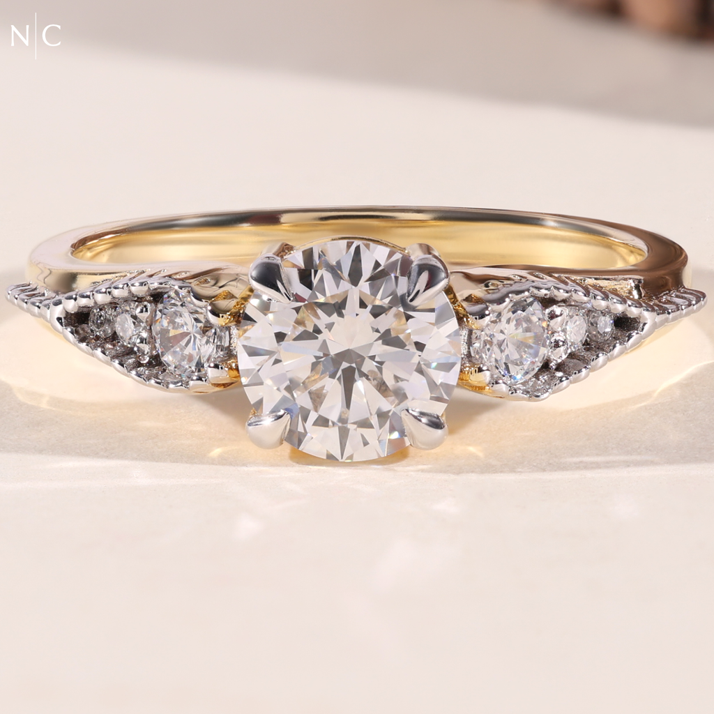 Round Cut Marquise Side Stone Ring