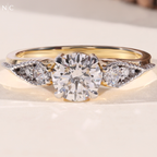 Round Cut Marquise Side Stone Ring