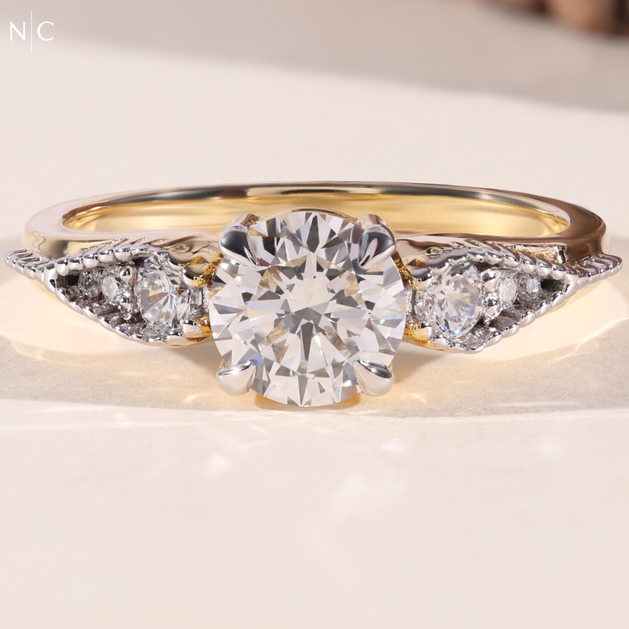 Round Cut Marquise Side Stone Ring