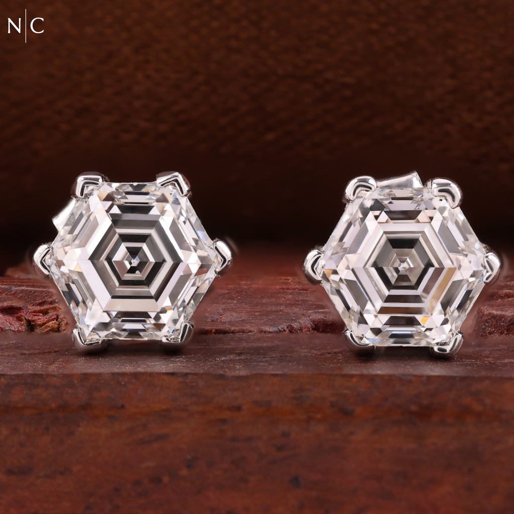 Hexagon Step Cut Stud Earrings