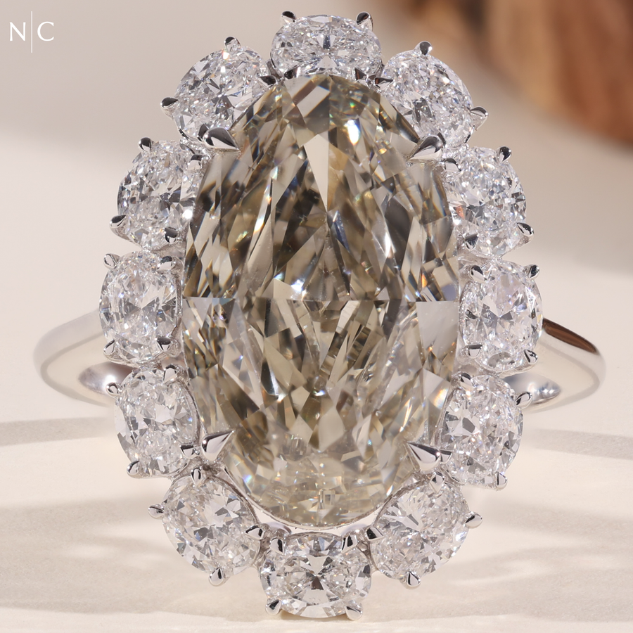 Vintage Floral Champagne Oval Halo Ring