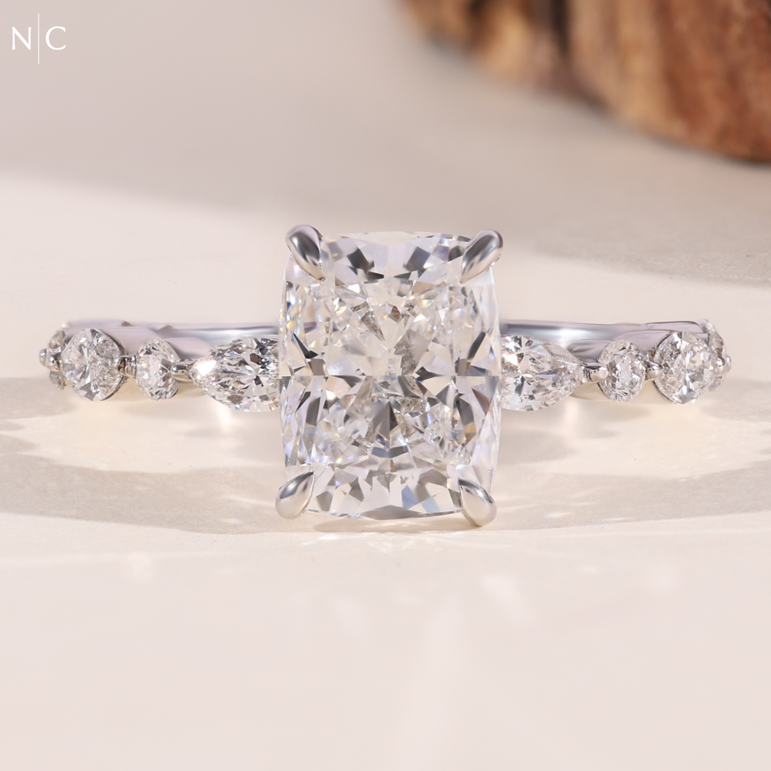 Nature Inspired Radiant Cut Accent Ring