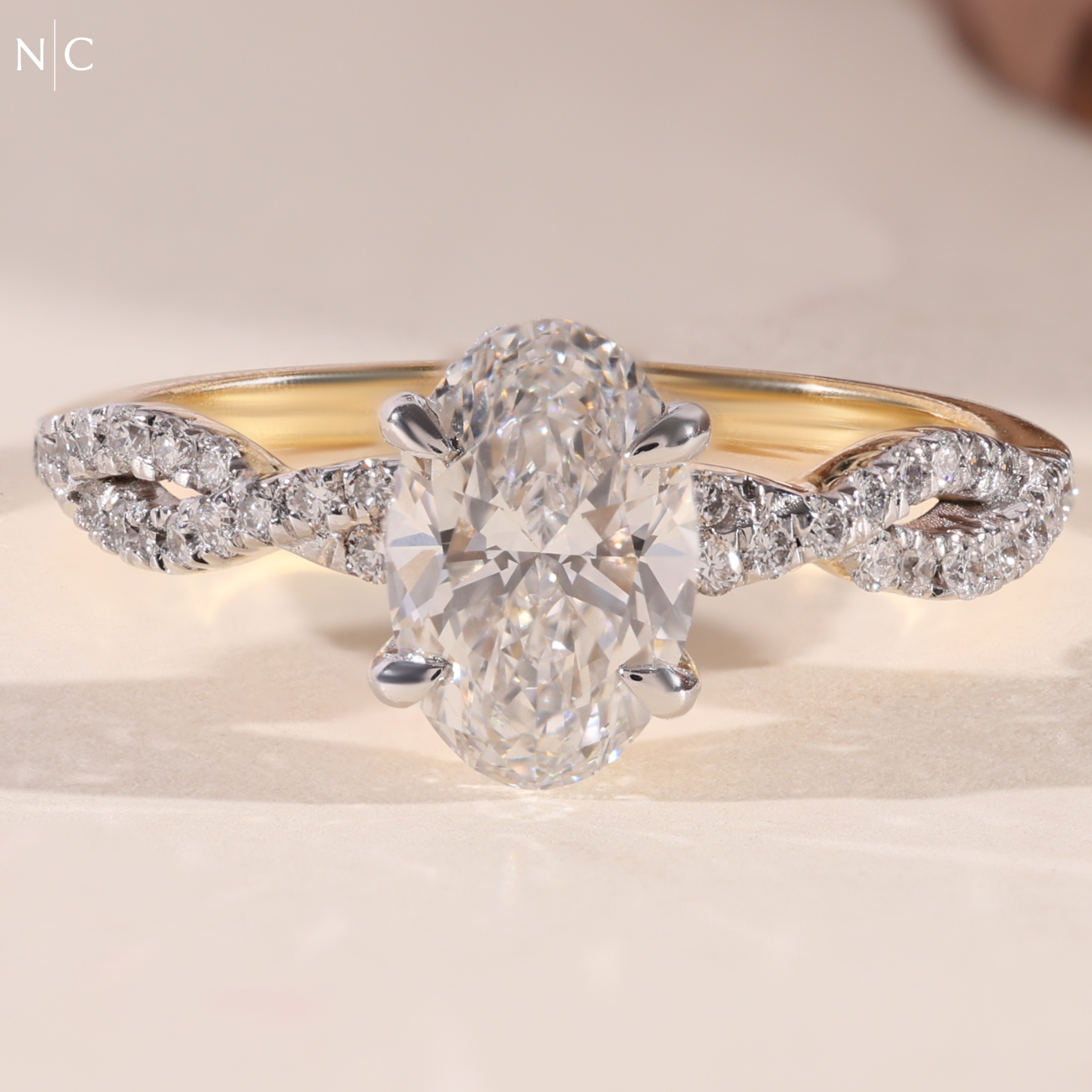 Oval Cut Twisted Infinity Pave Engagement Ring