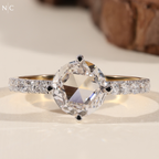 Round Rose Cut Hidden halo Pave Diamond Ring