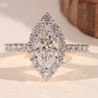 Marquise Cut Unique Floral Halo Ring