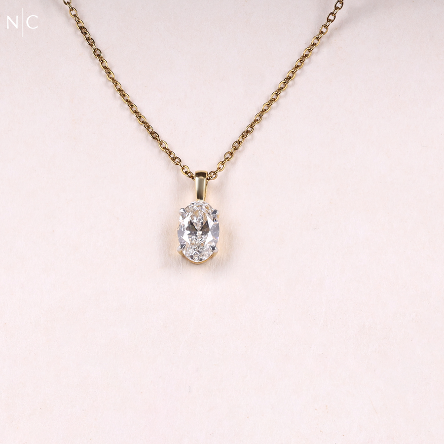 Oval Cut Solitaire Diamond Pendant