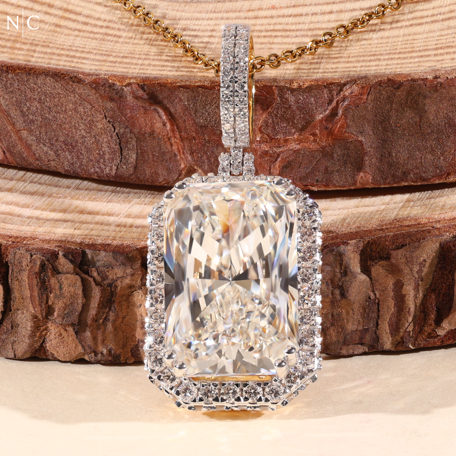 Radiant Cut Halo Diamond Pendent Necklace