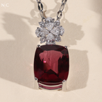 Cushion Cut Ruby Flower Accent Pendent