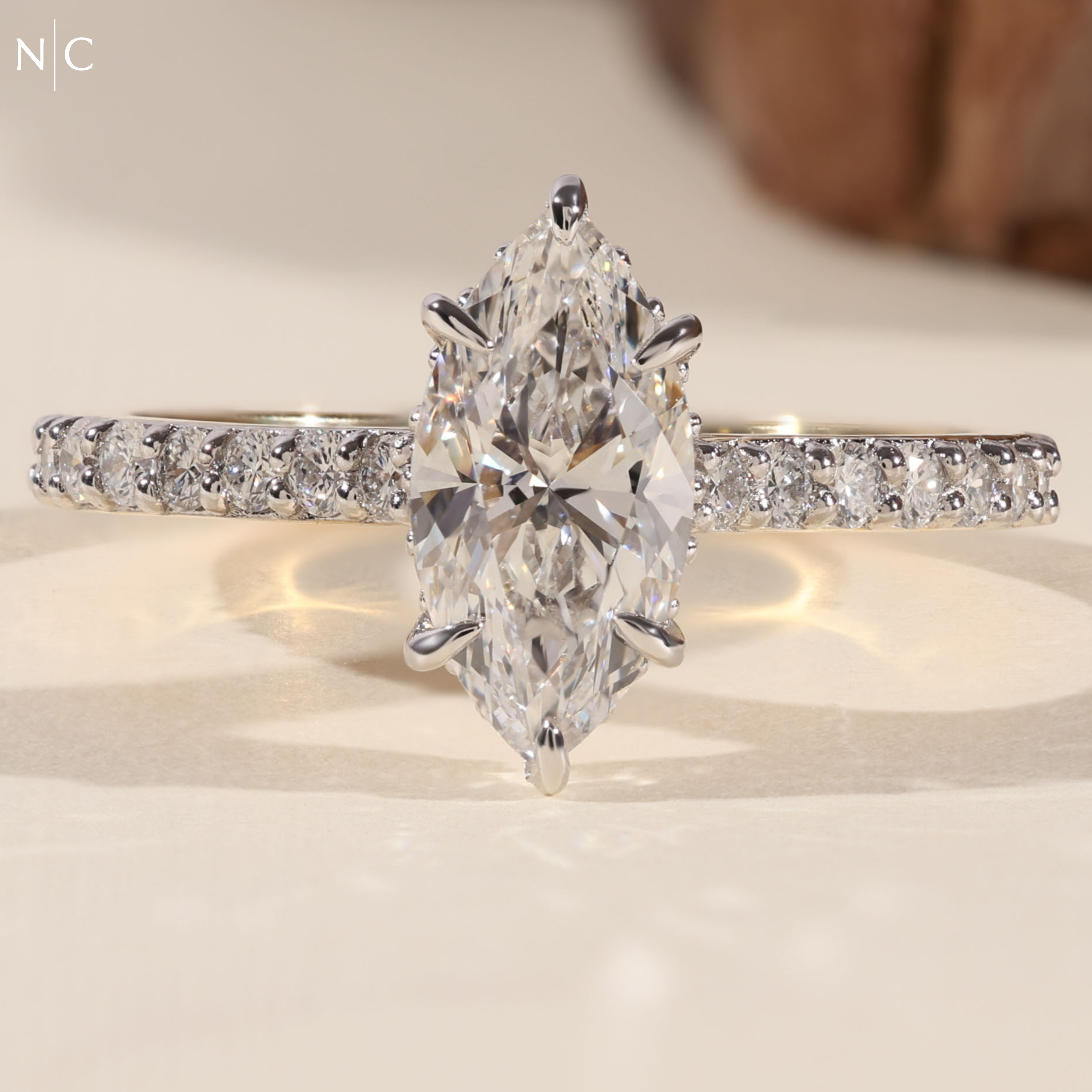 Marquise Cut Unique Hidden Halo Engagement Ring