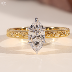 Marquise Cut Vintage Floral Engraved Ring