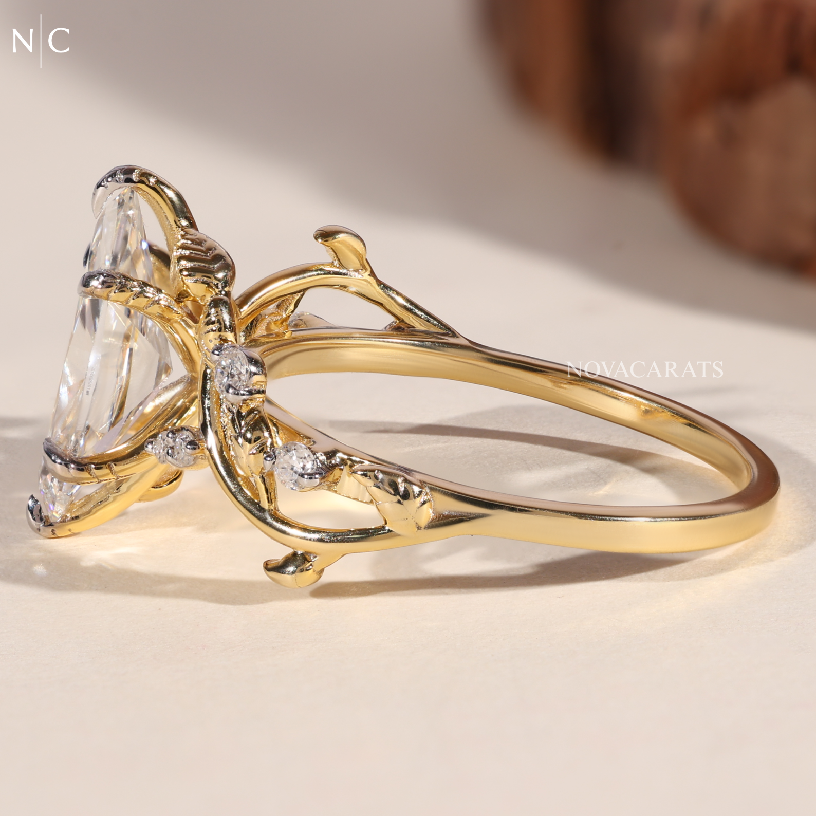Marquise Cut Unique Botanical Nature Inspired Diamond Ring