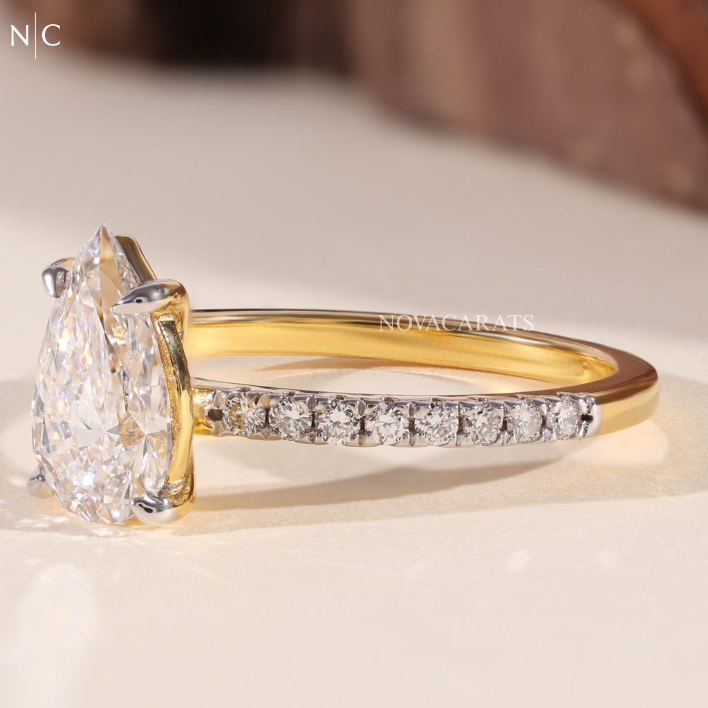 Pear Cut Unique Pave Engagement Ring
